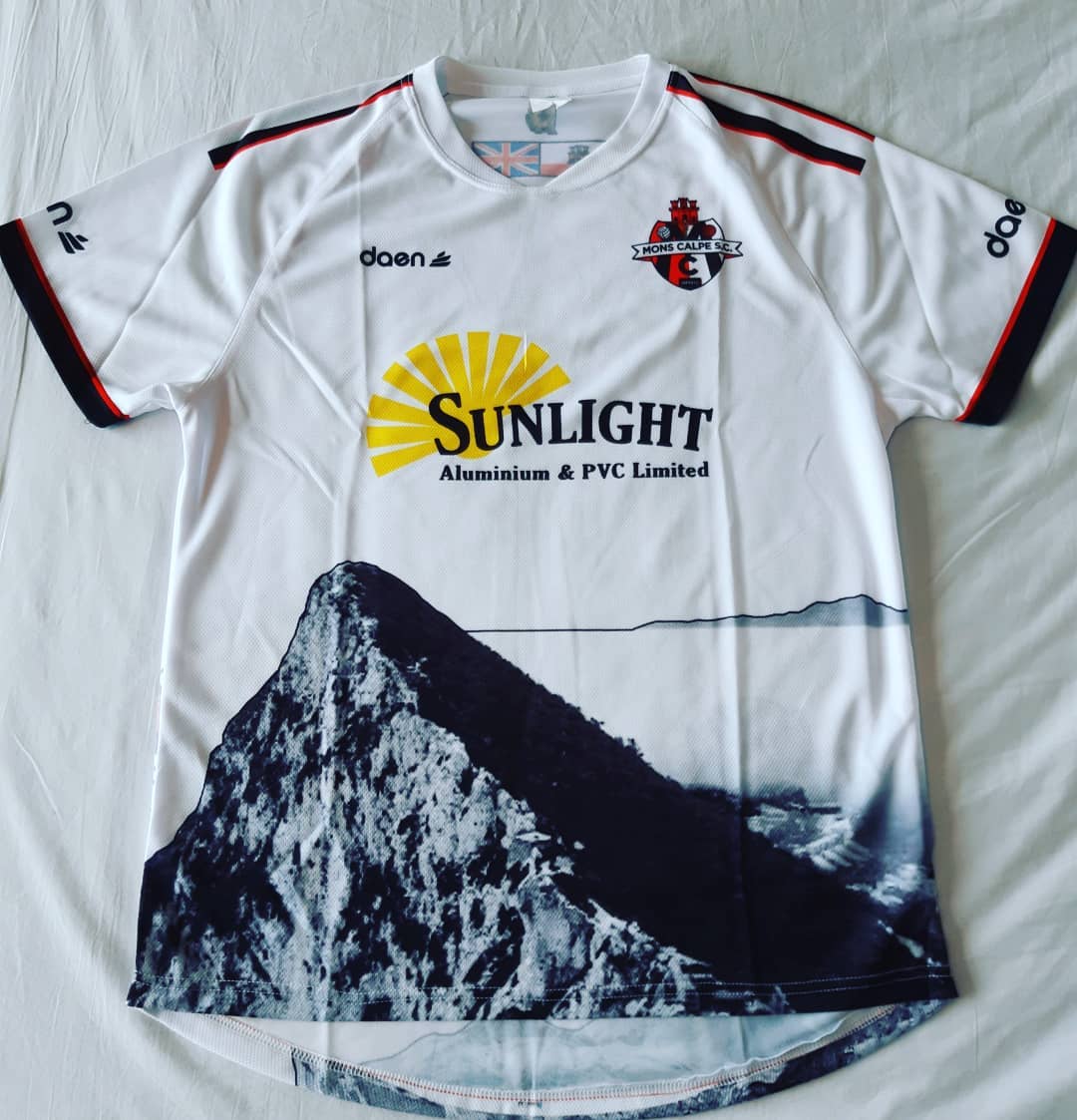 Mons Calpe S.C. Away 2015/2016 Football Shirt Manufactured By Daen. The club plays football in Gibraltar.