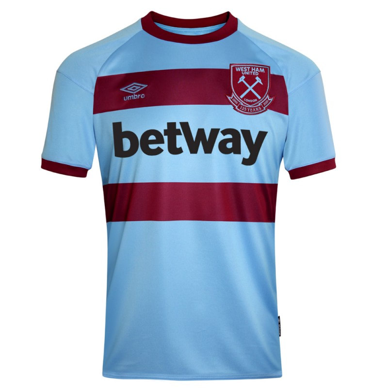 West Ham 2020/2021 Away Football Shirt Manufactured By Umbro. The Club Plays Football In England.